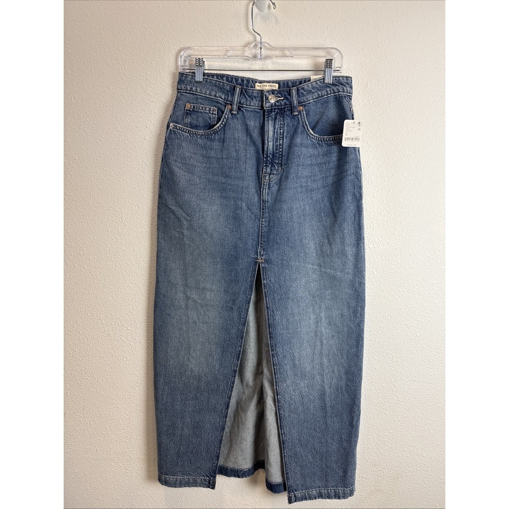 We The Free People Nothing Better Denim Maxi Skirt Women's‎ Size 28 NWT $128